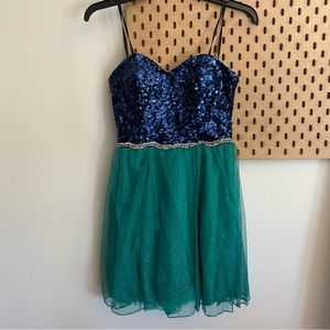 Teal/Blue Sparkle Formal Mini Dress